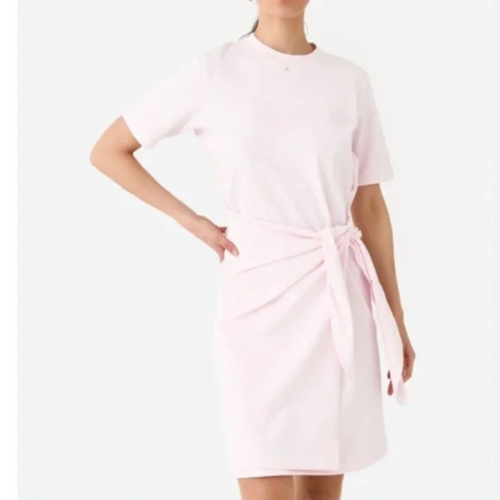 Vince Cotton Short Sleeve Crewneck Side Tie T-Shirt Dress Baby Pink XS